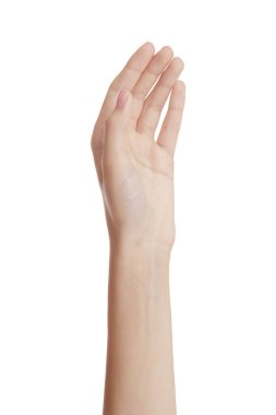 Beyaz arka plandaki kadın eli boş. Dur bakalım.