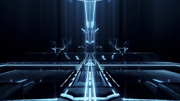 Retro futurist sci fi city flythrough. VJ animație 3D pentru EDM muzică video, intro joc video. Design de mișcare 4K — Videoclip de stoc