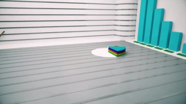 Ekran boyunca veri görselleştirmeleri ve bilgilerini gösteren grafikleri ve grafikleri gösteren 3D 4K canlandırması.