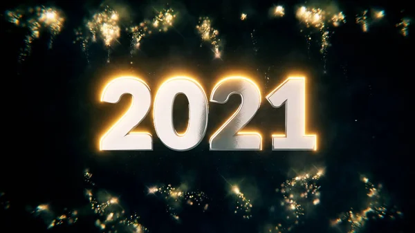 Pozdrowienia z Nowego Roku 2021. Beautiful Square wakacje banner lub billboard z tekstem Szczęśliwego Nowego Roku 2021 na tle fajerwerków. Obraz Stockowy