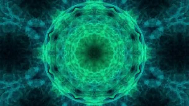 Groene en blauwe rook patronen, fractal symmetrische ornament naadloze lus — Stockvideo