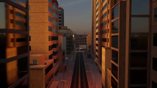 Flythrough animación 3D en la parte superior de una ciudad con rascacielos — Vídeos de Stock