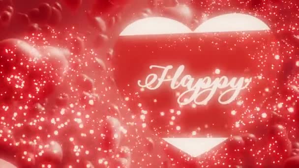 Corazones flotantes 3d en el espacio 3d con saludo de San Valentín — Vídeo de stock