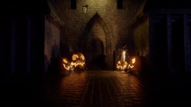 Korku aksesuarlı 3D korku şatosu animasyon üzerinden uçuyor.