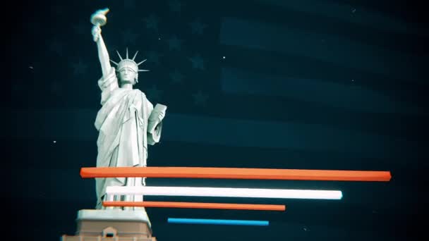 Animação patriótica conceitual, Estátua Liberdade com bandeira americana. — Vídeo de Stock