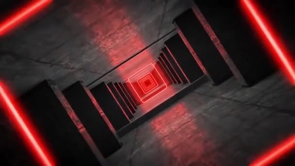 Vuelo de la cámara a través de un túnel futurista con líneas de luz de neón — Vídeos de Stock