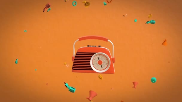 Média ikonok átalakítása egy üres narancs háttér — Stock videók