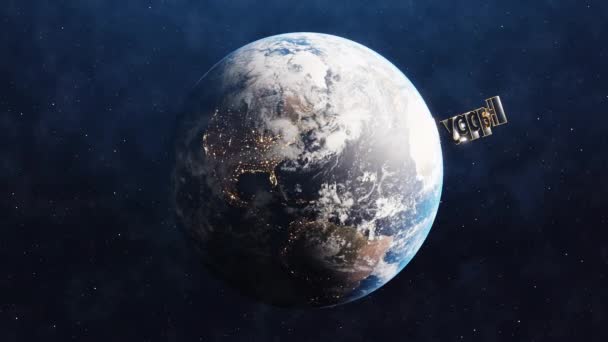외계 공간에서 지구 주위를 도는 행복 한 새해 제목 — 비디오