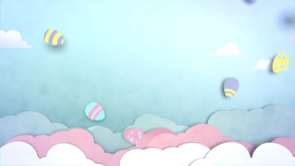 Vídeo en bucle. Animación 2D de nubes recortadas de papel en un cielo azul — Vídeo de stock