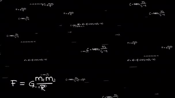 Math and physic formulas flying towards the camera. — Vídeo de stock