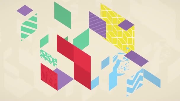 Isometrische kubus met texturen en een glitch effect achtergrond. Naadloze lus 3D renderen animatie — Stockvideo