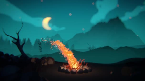 Rendu 3D flou stylisé d'une scène de nature en plein air la nuit — Video
