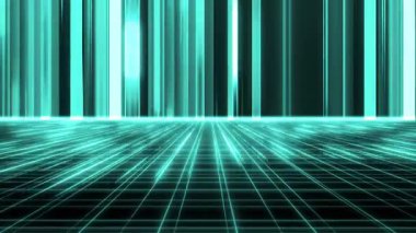 Parlak veri akışı ve kodlarla örtülü, teknoloji, yapay zeka veya siber temalar için mükemmel yüksek teknolojili bir şehrin kusursuz 4K animasyonu.