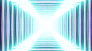 Karanlık uzayda parlayan parçacıkların olduğu dijital tünelin CGI uçuşu. Engelleme zinciri veya veri aktarım kavramı