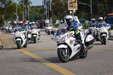 Kuantan - 12 Mart: eylem aşamasında beş 2015 Le Tour de Langkawi (Ltdl) 12 Mart 2015 tarihinde Kuantan, Pahang, Malezya sırasında polis bir grup.