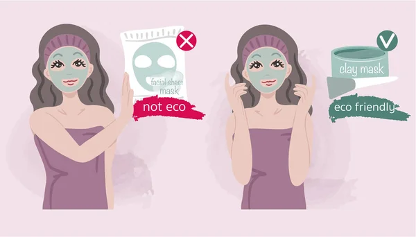 Meisje Weigert Gezichtslaken Maskers Vanwege Eco Schade Aan Het Milieu — Stockvector