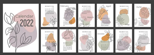 Календар Або Планувальник 2022 Модні Абстрактні Фігури Намальованими Вручну Ботанічними — стоковий вектор