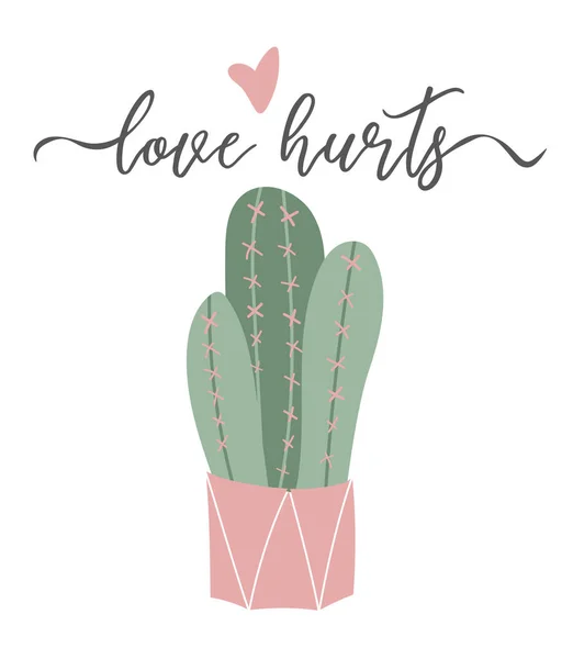 Vector lindo cactus aislado sobre un fondo blanco con caligrafía. Elemento tipográfico de diseño gráfico de inspiración. Diseño de tarjetas florales en estilo plano de dibujos animados.. — Vector de stock