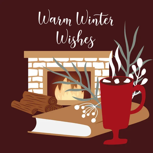 Winter mood still life of cute things interior. Cozy hygge vector pre-made compositions in Scandinavian style. Ideal for social media, posters, cards. — Vetor de Stock