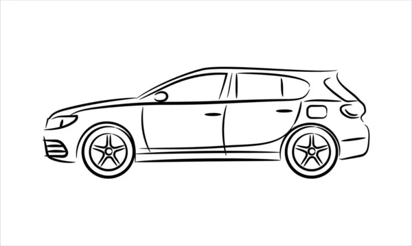 白を基調としたモダンな車のハッチバック抽象的なシルエット 車のアイコンが横から表示されます アートライン — ストックベクタ