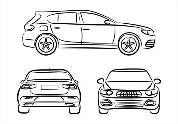 Beyaz Arka Planda Modern Araba Hatchback Silueti Araç Simgeleri Yandan — Stok Vektör