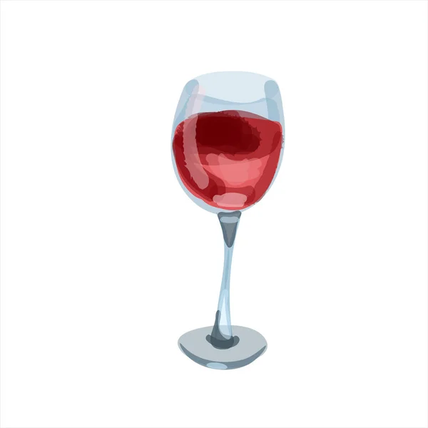 Glass Red Wine Isolated White Background Raster Illustration Menu Design — Stock Photo, Image