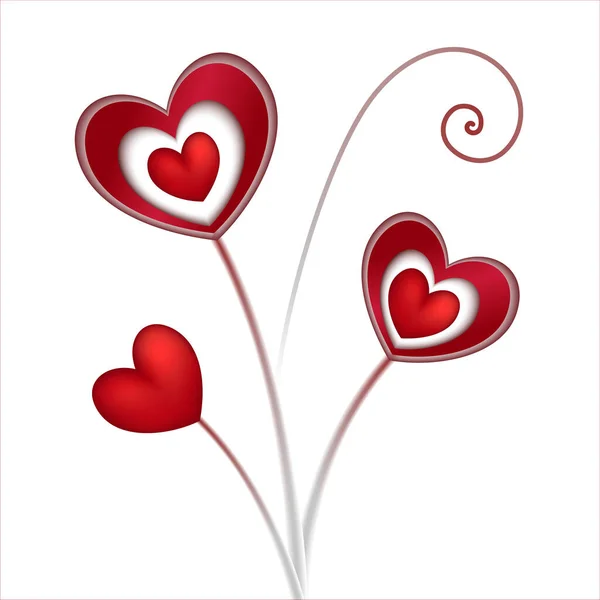 白色背景下的心形花朵 情人节设计贺卡 情人节壁纸 红心的鲜明例证 — 图库照片