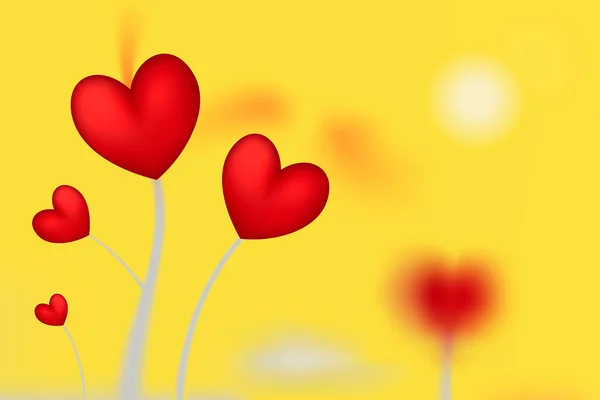 Hjärtat Blommor Gul Bakgrund Design Gratulationskort Alla Hjärtans Dag Valentine — Stockfoto