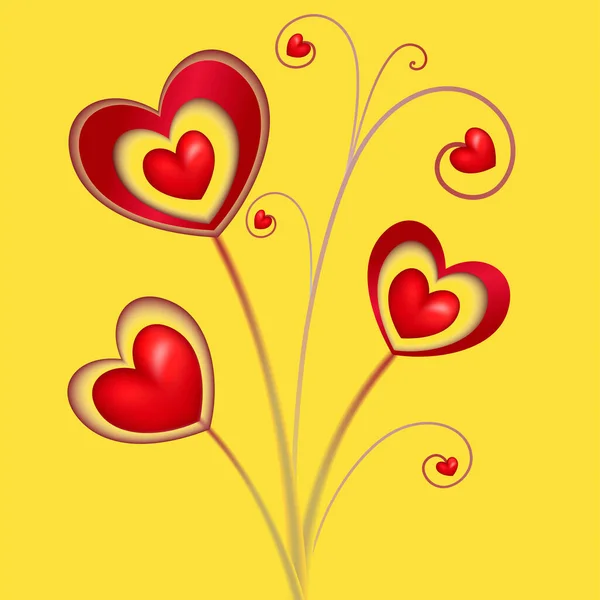 Ramo Hecho Corazones Rojos Sobre Fondo Amarillo Floral Corazón Forma — Foto de Stock