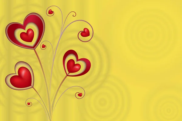 Bukiet Wykonany Czerwonych Serc Żółtym Tle Kwiatowe Serca Kształtują Sztukę — Zdjęcie stockowe
