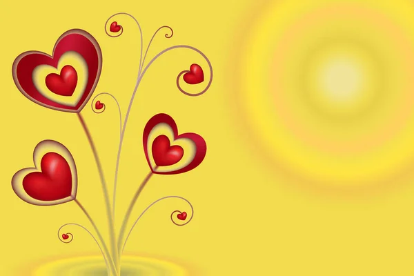 Flores Corazón Sobre Fondo Amarillo Diseña Tarjeta Felicitación Día San — Vector de stock
