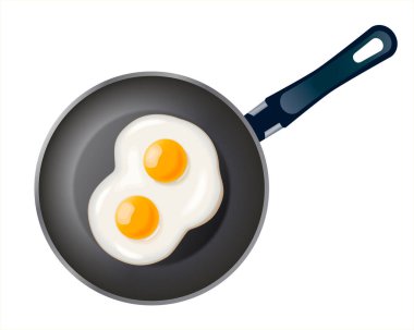 Beyaz arka planda izole edilmiş yumurta tavası. Yemek pişirmek. Pişmiş omlet. Öğle yemeği, akşam yemeği, kahvaltı. Çırpılmış yumurta. Kızartma için metal alet. Yemek aletleri. Yumurta Omleti 3D illüstrasyon