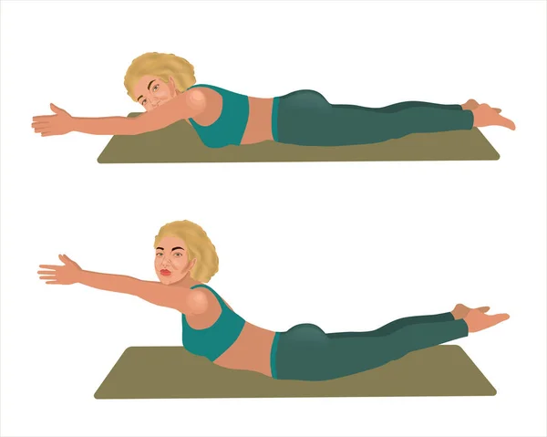 Sarpasana pozu veren güzel sarışın kadın. Viparita Shalabhasana Yoga pozu. Çekirge yoga pozu. Kadın spor salonu, spor sutyen ve pantolon giyiyor. Sağlıklı yaşam tarzı