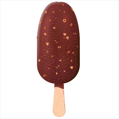 Beyaz arka planda fıstıklı esmer çikolatalı dondurma. Gerçekçi 3D Vektör İllüstrasyonu.