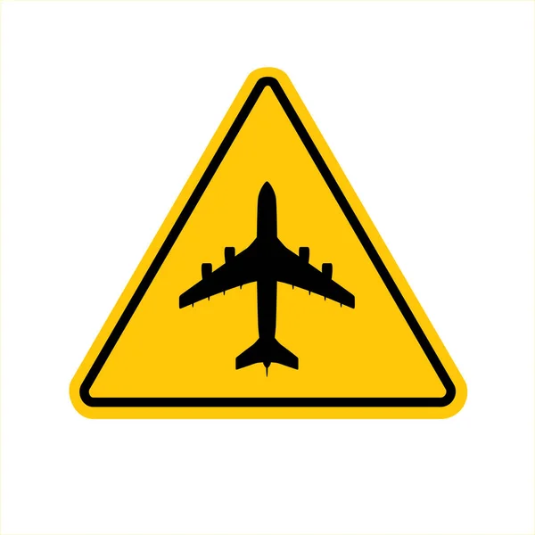 Panneau Triangle Jaune Vectoriel Symbole Avion Silhouette Noire Isolé Sur — Image vectorielle