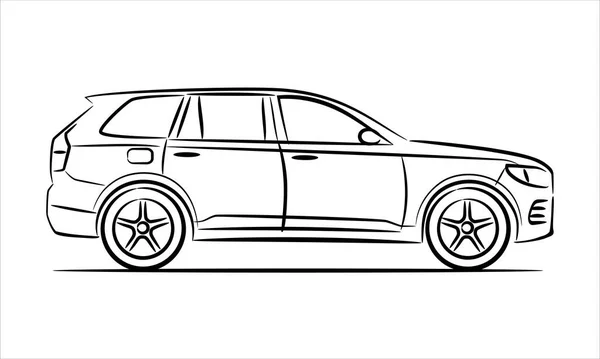 现代越野车在白色背景上的抽象轮廓 轿车手绘线条一种轿车手绘线条艺术 — 图库矢量图片