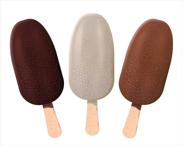 Crème Glacée Recouverte Chocolat Illustration Réaliste Esquimau Différents Types Crème — Image vectorielle
