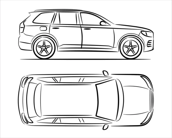 Modern Suv Bil Abstrakt Siluett Vit Bakgrund Raster Kopiera Linje — Stockfoto