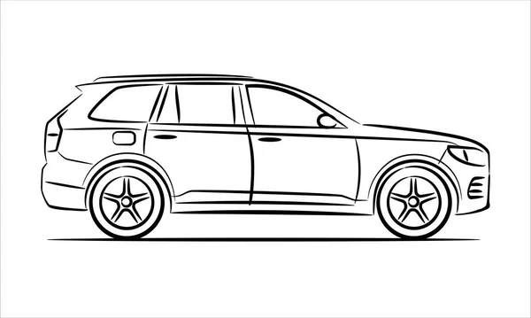 Modern Suv Auto Abstract Silhouet Witte Achtergrond Een Hand Getekende — Stockvector