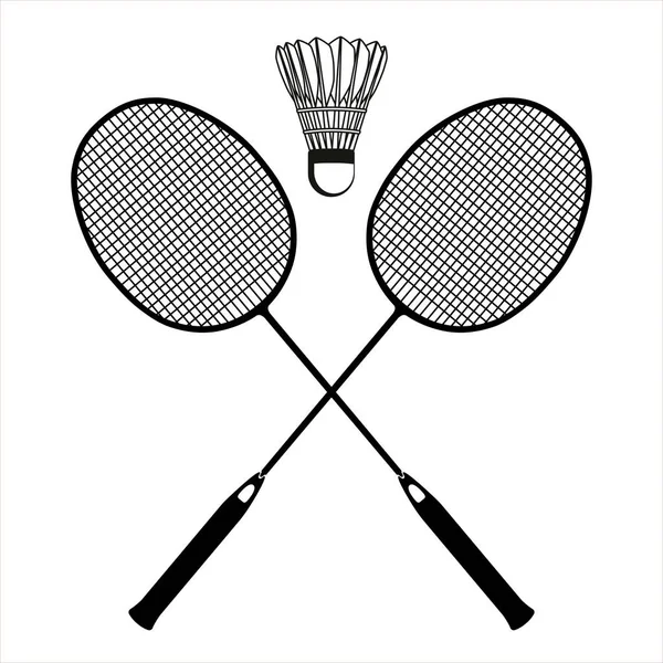 Flat Black Badminton Racket Shuttlecock Black Silhouettes Vector Illustration Isolated — Stock Photo, Image