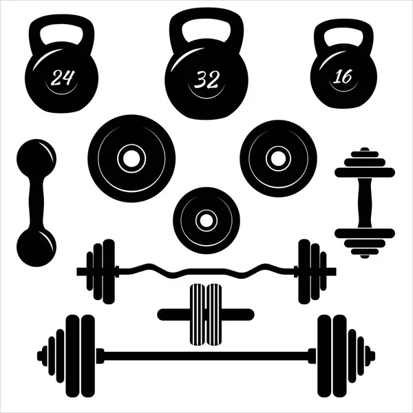 Halters Tekenen Pictogrammen Fitness Sport Symbolen Gym Workout Apparatuur Barbell — Stockvector