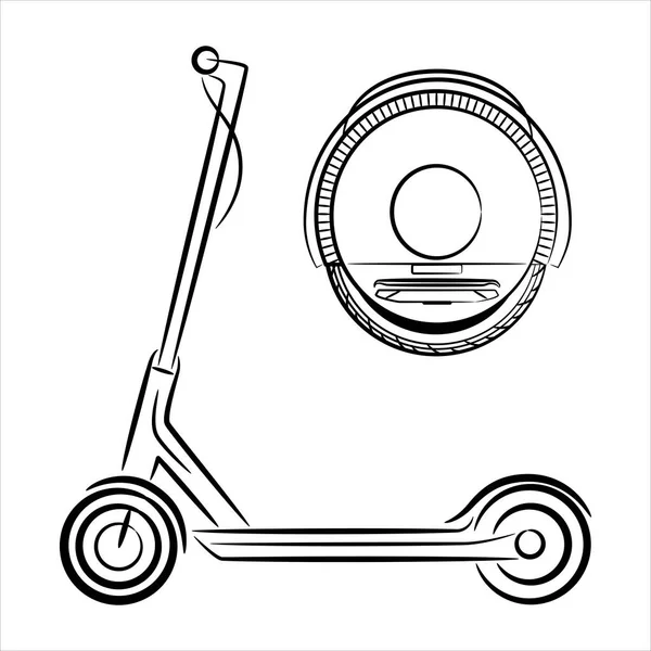 Set Self Balbancing Electric Monowheel Silhouette Electric Scooter Silhouette Isolated — Stock Photo, Image