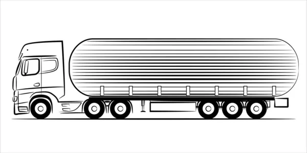 Palivo Cisterna Truck Abstraktní Silueta Bílém Pozadí Ručně Nakreslené Čárové — Stock fotografie