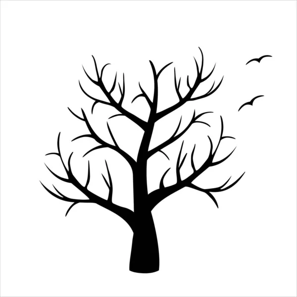 Árbol Negro Aislado Sobre Fondo Blanco Silueta Árboles Secos Desnudos — Vector de stock