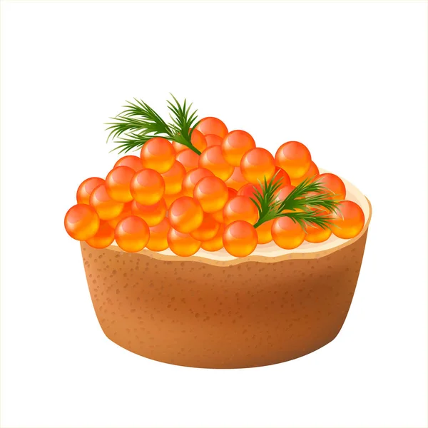Close View Cream Cheese Tartlet Topped Red Caviar Garnished Dill — Stock Photo, Image