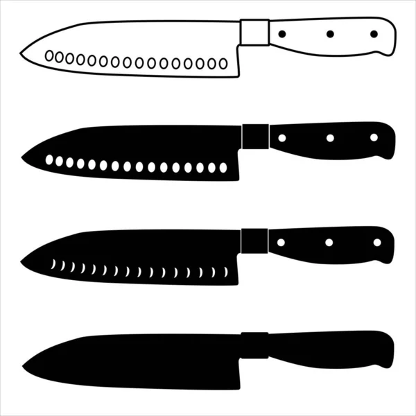  Bir Santoku Bıçak ikonu. Beyaz arkaplanda izole edilmiş vektör illüstrasyonu