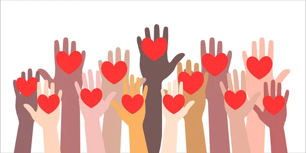 Manos Sosteniendo Corazón Voluntario Donación Ilustración Vectorial Plana Voluntarios Trabajadores — Archivo Imágenes Vectoriales