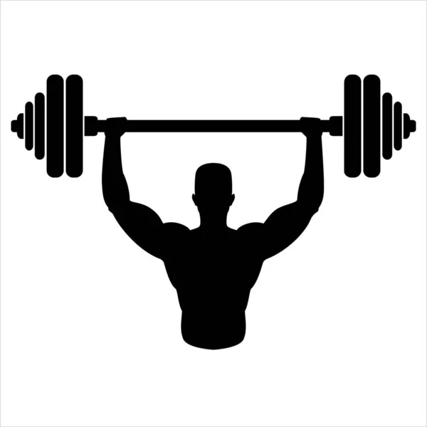 Fit Man Tenant Barbell Dessus Tête Icône Silhouette Bodybuilder Tenant — Image vectorielle