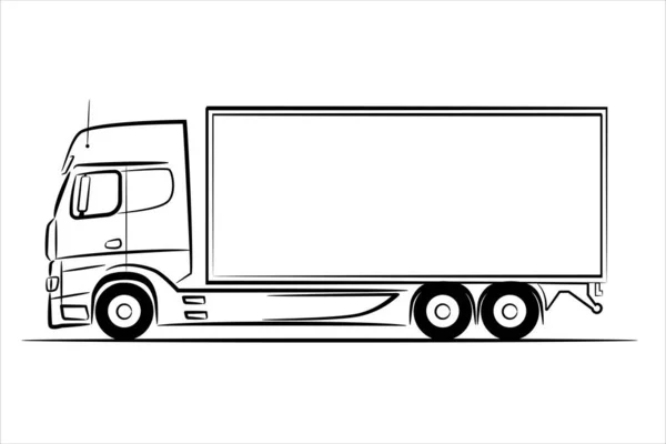 Uma Arte Linha Desenhada Mão Carro Caminhão Esboço Vector Caminhão —  Vetores de Stock
