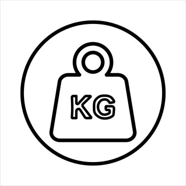 Çemberdeki basit KG ağırlık siluet simgesi, beyaz arkaplanda izole. Mankafa simgesi. Düz dizayn. Siyah siluet. 